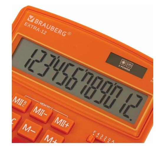 Настольный калькулятор BRAUBERG EXTRA-12-RG 206x155 мм, 12 разрядов, двойное питание, оранжевый 250485