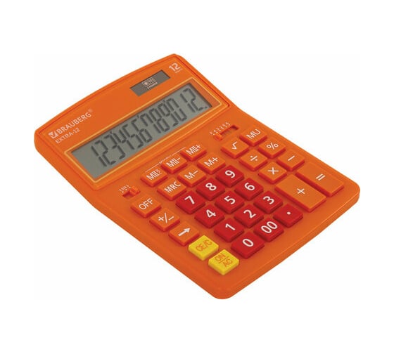 Настольный калькулятор BRAUBERG EXTRA-12-RG 206x155 мм, 12 разрядов, двойное питание, оранжевый 250485