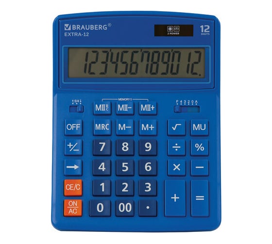 Настольный калькулятор BRAUBERG EXTRA-12-BU 206x155 мм, 12 разрядов, двойное питание, синий 250482 1
