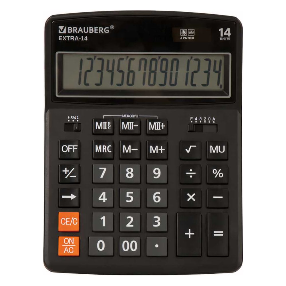 НастольныйкалькуляторBRAUBERGEXTRA-14-BK206x155мм,14разрядов,двойноепитание,черный250474