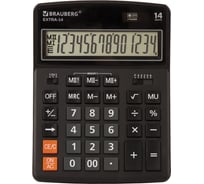 Настольный калькулятор BRAUBERG EXTRA-14-BK 206x155 мм, 14 разрядов, двойное питание, черный 250474