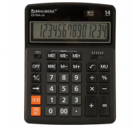 Настольный калькулятор BRAUBERG EXTRA-14-BK 206x155 мм, 14 разрядов, двойное питание, черный 250474