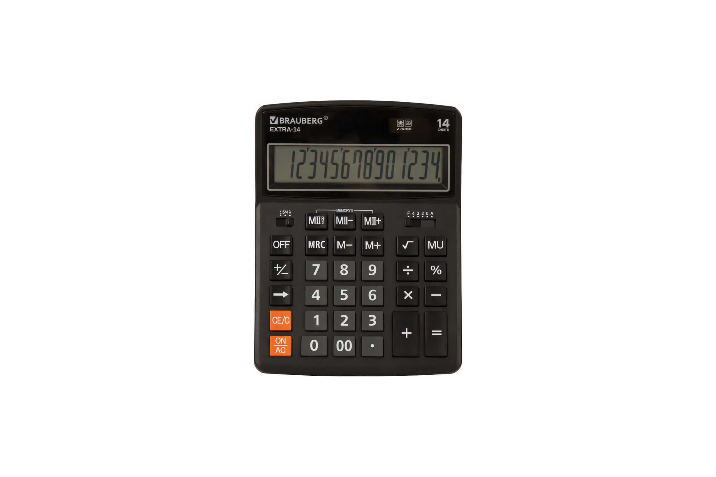 НастольныйкалькуляторBRAUBERGEXTRA-14-BK206x155мм,14разрядов,двойноепитание,черный250474