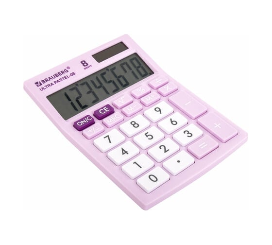 Настольный компактный калькулятор BRAUBERG ULTRA PASTEL-08-PR 154x115 мм, 8 разрядов, сиреневый, 250516
