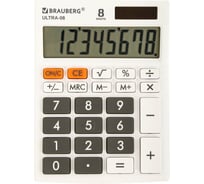 Настольный компактный калькулятор BRAUBERG ULTRA-08-WT, 154x115 мм, 8 разрядов, белый, 250512