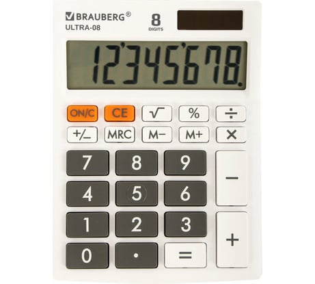 Настольный компактный калькулятор BRAUBERG ULTRA-08-WT, 154x115 мм, 8 разрядов, белый, 250512