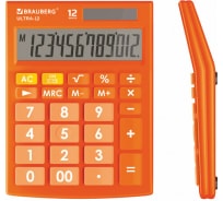 Настольный калькулятор BRAUBERG ULTRA-12-RG 192x143 мм, 12 разрядов, двойное питание, оранжевый, 250495