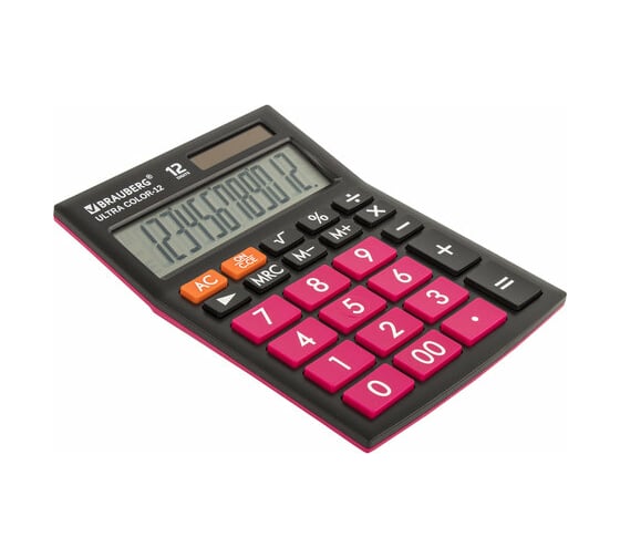 Настольный калькулятор BRAUBERG ULTRA COLOR-12-BKWR 192x143 мм, 12 разрядов, черно-малиновый, 250500