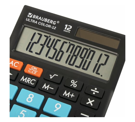 Настольный калькулятор BRAUBERG ULTRA COLOR-12-BKBU 192x143 мм, 12 разрядов, черно-голубой, 250497