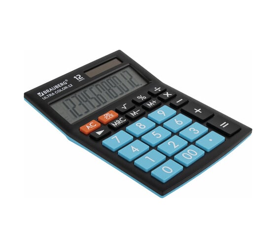 Настольный калькулятор BRAUBERG ULTRA COLOR-12-BKBU 192x143 мм, 12 разрядов, черно-голубой, 250497