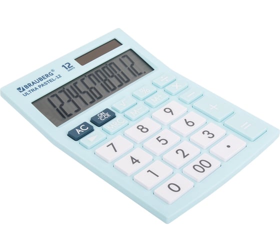 Настольный калькулятор BRAUBERG ULTRA PASTEL-12-LB 192x143 мм, 12 разрядов, голубой, 250502