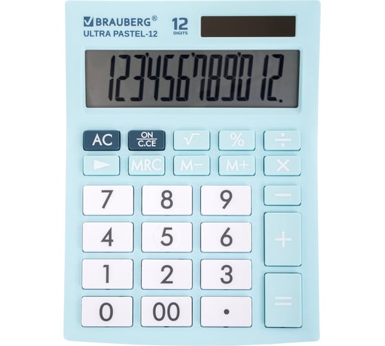 Настольный калькулятор BRAUBERG ULTRA PASTEL-12-LB 192x143 мм, 12 разрядов, голубой, 250502