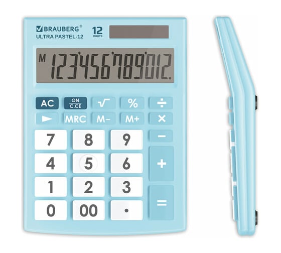 Настольный калькулятор BRAUBERG ULTRA PASTEL-12-LB 192x143 мм, 12 разрядов, голубой, 250502