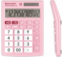 Настольный калькулятор BRAUBERG ULTRA PASTEL-12-PK 192x143 мм, 12 разрядов, розовый, 250503