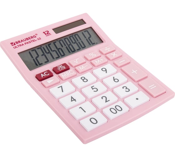 Настольный калькулятор BRAUBERG ULTRA PASTEL-12-PK 192x143 мм, 12 разрядов, розовый, 250503