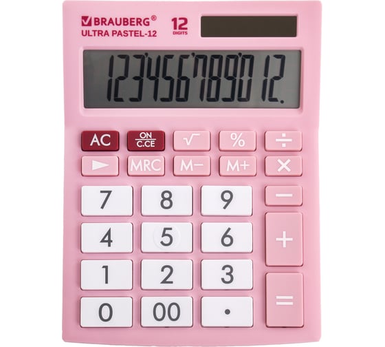 Настольный калькулятор BRAUBERG ULTRA PASTEL-12-PK 192x143 мм, 12 разрядов, розовый, 250503