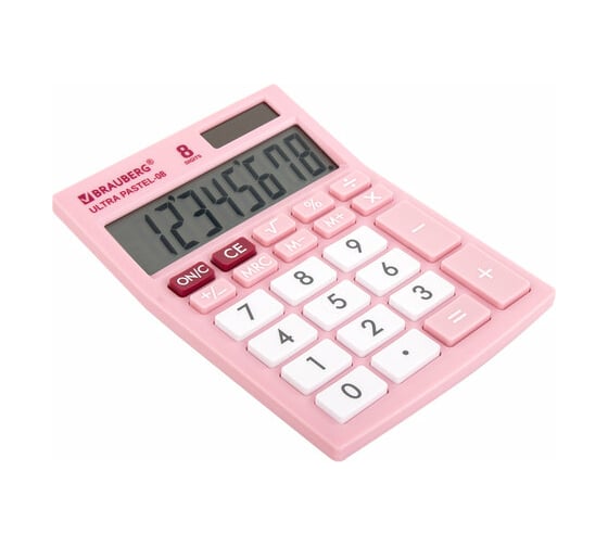 Настольный компактный калькулятор BRAUBERG ULTRA PASTEL-08-PK 154x115 мм, 8 разрядов, розовый, 250514