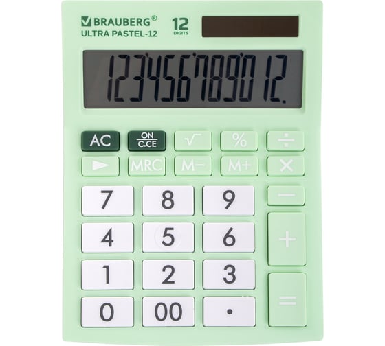 Настольный калькулятор BRAUBERG ULTRA PASTEL-12-LG 192x143 мм, 12 разрядов, мятный, 250504