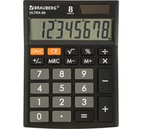 Настольный компактный калькулятор BRAUBERG ULTRA-08-BK, 154x115 мм, 8 разрядов, черный, 250507