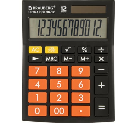 Настольный калькулятор BRAUBERG ULTRA COLOR-12-BKRG 192x143 мм, 12 разрядов, черно-оранжевый, 250499