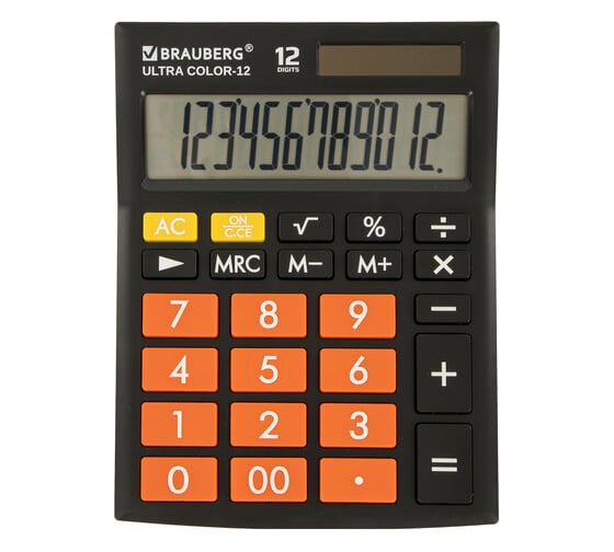 Настольный калькулятор BRAUBERG ULTRA COLOR-12-BKRG 192x143 мм, 12 разрядов, черно-оранжевый, 250499
