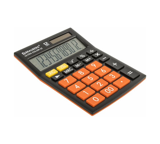 Настольный калькулятор BRAUBERG ULTRA COLOR-12-BKRG 192x143 мм, 12 разрядов, черно-оранжевый, 250499