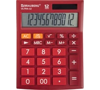 Настольный калькулятор BRAUBERG ULTRA-12-WR 192x143 мм, 12 разрядов, двойное питание, бордовый, 250494