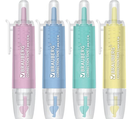 Корректирующая лента BRAUBERG PASTEL 360, 5 мм х 6 м, ассорти, автоматическая, блистер 272662