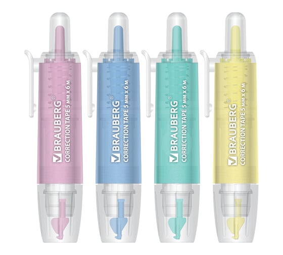 Корректирующая лента BRAUBERG PASTEL 360, 5 мм х 6 м, ассорти, автоматическая, блистер 272662 1