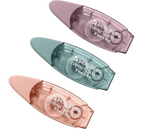 Корректирующая лента BRAUBERG PASTEL, 5 мм х 6 м, ассорти, блистер 272666