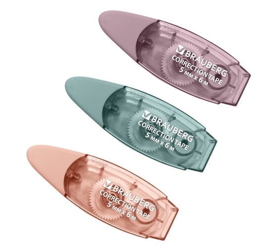 Корректирующая лента BRAUBERG PASTEL, 5 мм х 6 м, ассорти, блистер 272666 1