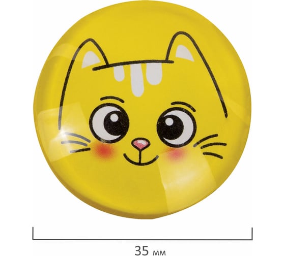 Магниты стеклянные BRAUBERG 35 мм, набор 6 шт, 3D Коты, KIDS, круглые, блистер 272516
