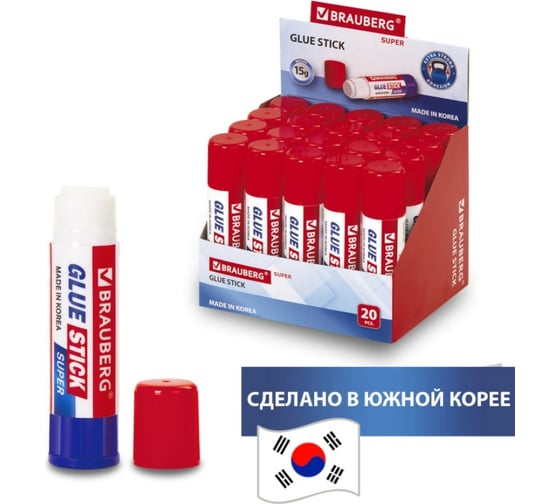 Клей-карандаш BRAUBERG SUPER 15 г, Южная Корея 229541