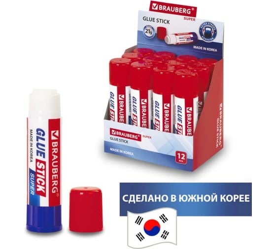 Клей-карандаш BRAUBERG SUPER 21 г, Южная Корея 229542