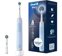 Оригинальная электрическая зубная щетка ORAL-B Pro 3 голубая, 1 шт., с дополнительной сменной насадкой Pro Cross Action (1 шт.), набор 0053019427