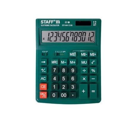 Настольный калькулятор STAFF STF-444-12-DG 199x153 мм, 12 разрядов, двойное питание, зеленый 250464
