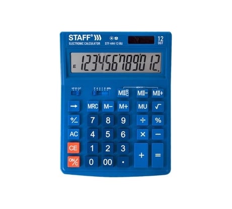 Настольный калькулятор STAFF STF-444-12-BU 199x153 мм, 12 разрядов, двойное питание, синий 250463