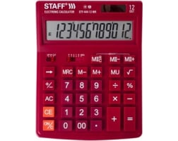 Настольный калькулятор STAFF STF-444-12-WR 199x153мм, 12 разрядов, двойное питание, бордовый 250465