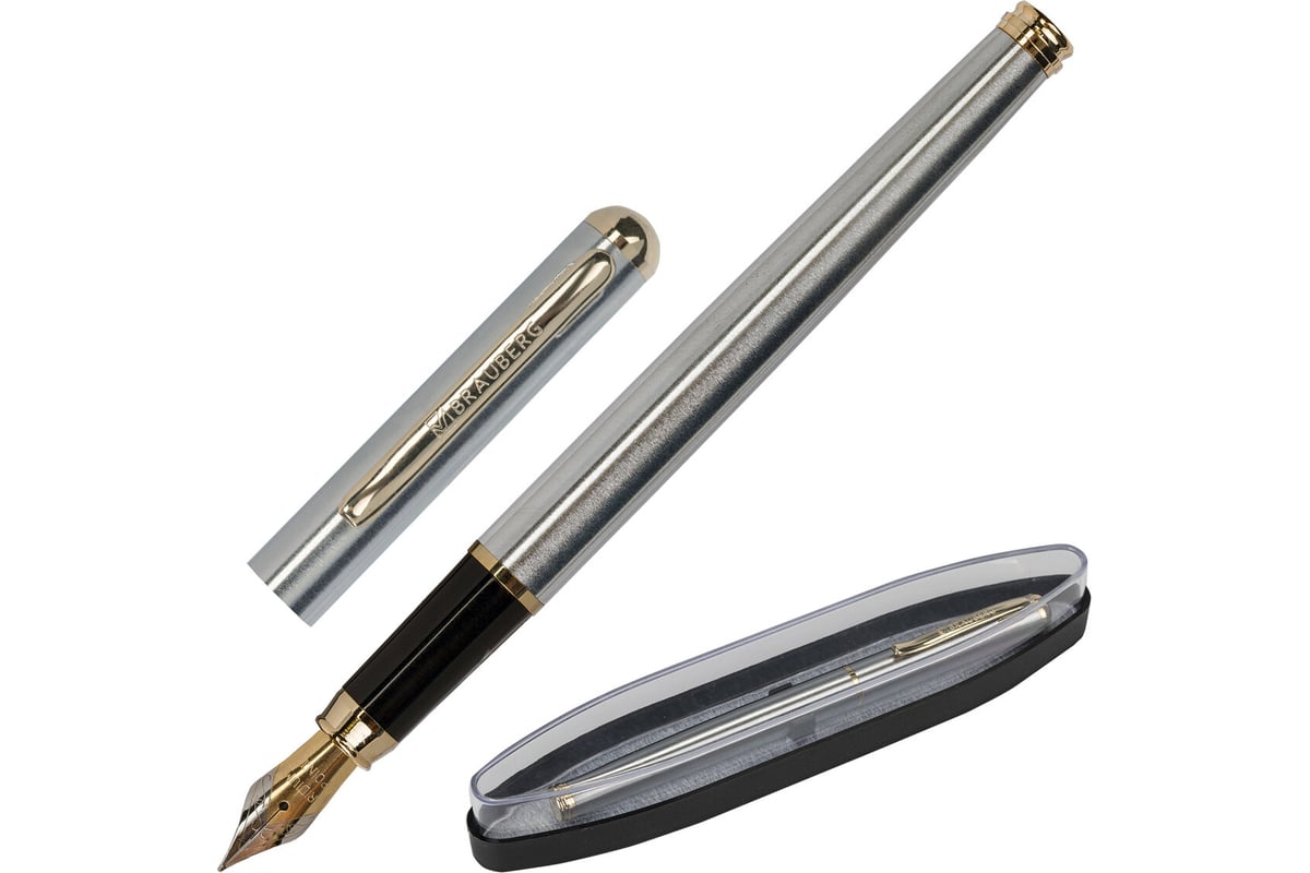 Подарочная перьевая ручка BRAUBERG Maestro синяя, серебристый корпус с ...