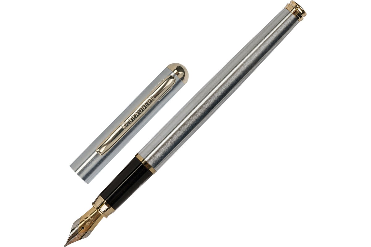 Подарочная перьевая ручка BRAUBERG Maestro синяя, серебристый корпус с ...
