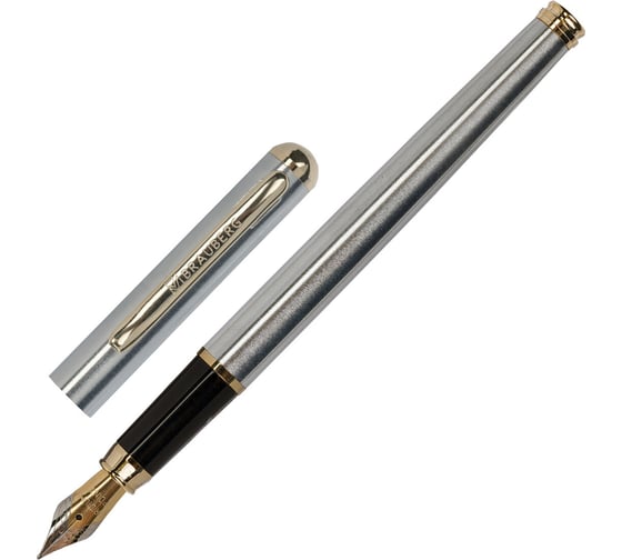 Подарочная перьевая ручка BRAUBERG Maestro синяя, серебристый корпус с золотом, линия 0.25 мм 143469