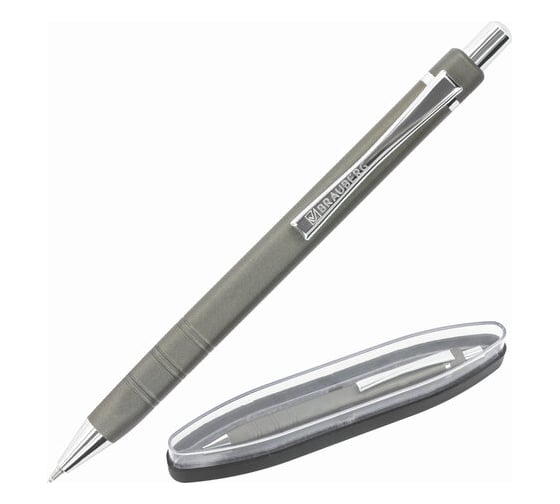 Подарочная шариковая ручка BRAUBERG Opus синяя, серый корпус с хромом, линия 0.5 мм 143493 1