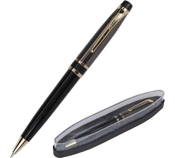Подарочная шариковая ручка BRAUBERG Sonata синяя, золотистый корпус с черным, линия 0.5 мм 143483