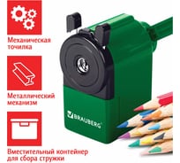 Механическая точилка BRAUBERG JET металлический механизм, зеленый корпус 229571