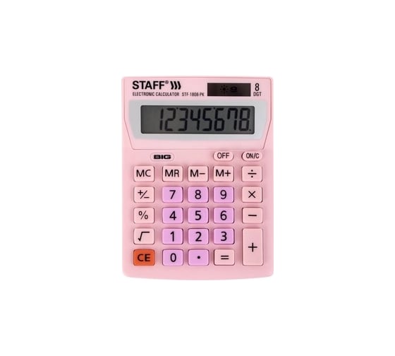 Настольный калькулятор STAFF STF-1808-PK компактный, 140х105мм, 8 разрядный, розовый 250468