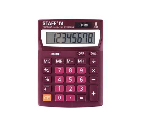 Настольный калькулятор STAFF STF-1808-WR компактный 140х105 мм, 8 разрядный, бордовый 250467