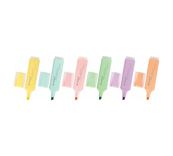 Текстовыделители BRAUBERG ORIGINAL PASTEL набор 6 шт, ассорти, линия 1-5 мм 151698
