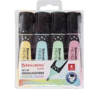 Текстовыделители BRAUBERG SUPER PASTEL набор 4 шт, ассорти, прорезиненный корпус, 1-5 мм 151756