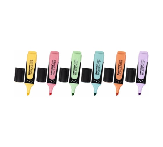 Текстовыделители BRAUBERG SUPER PASTEL набор 6 шт, ассорти, прорезиненный корпус 1-5 мм, 151757