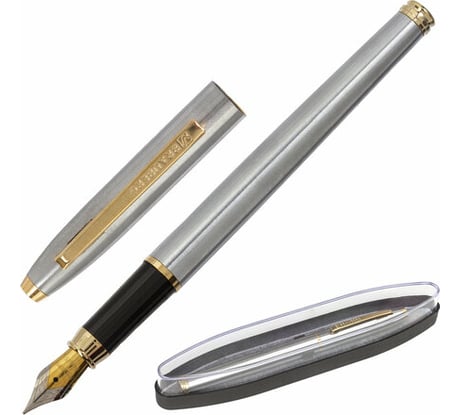 Подарочная перьевая ручка BRAUBERG Brioso синяя, серебристый корпус с золотом, линия 0.25 мм 143464
